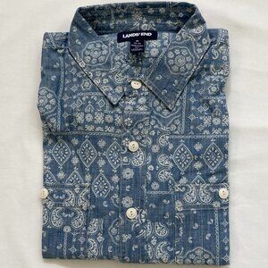 Lands' End chambray cotton work shirt in blue-white paisley (NEW)